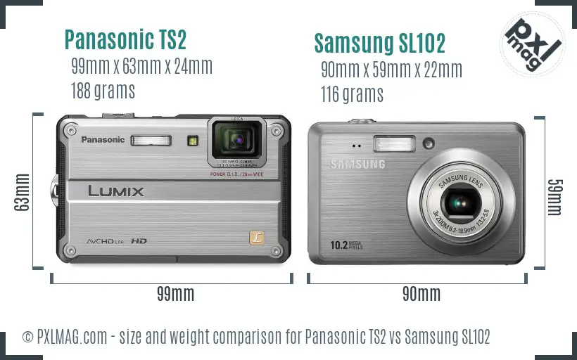 Panasonic TS2 vs Samsung SL102 size comparison