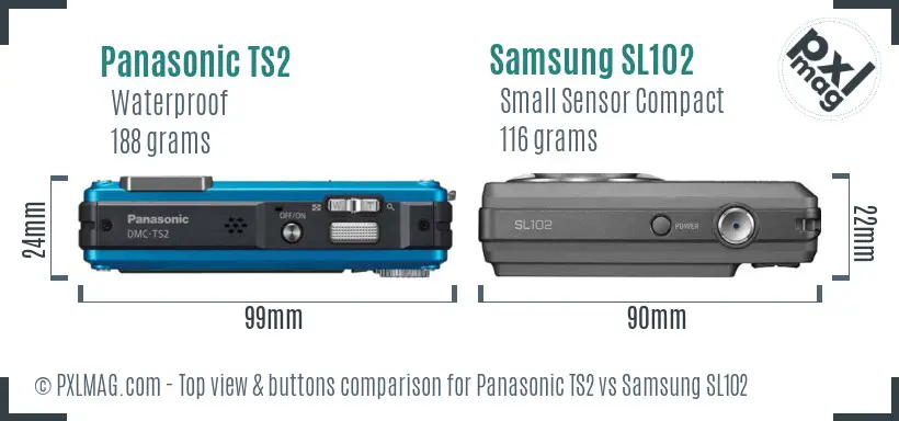 Panasonic TS2 vs Samsung SL102 top view buttons comparison