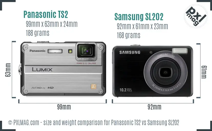 Panasonic TS2 vs Samsung SL202 size comparison