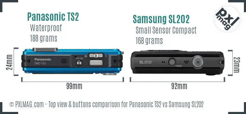 Panasonic TS2 vs Samsung SL202 top view buttons comparison