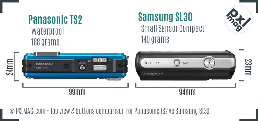 Panasonic TS2 vs Samsung SL30 top view buttons comparison
