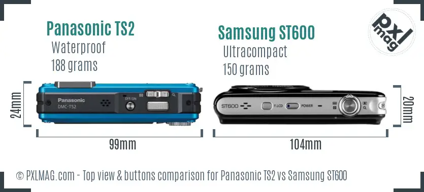 Panasonic TS2 vs Samsung ST600 top view buttons comparison
