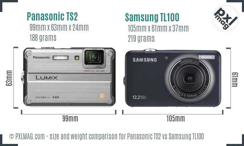 Panasonic TS2 vs Samsung TL100 size comparison