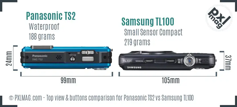 Panasonic TS2 vs Samsung TL100 top view buttons comparison