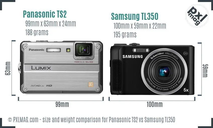 Panasonic TS2 vs Samsung TL350 size comparison