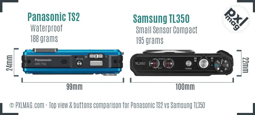 Panasonic TS2 vs Samsung TL350 top view buttons comparison