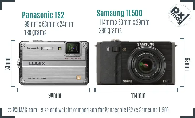Panasonic TS2 vs Samsung TL500 size comparison