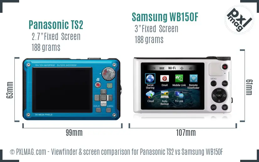 Panasonic TS2 vs Samsung WB150F Screen and Viewfinder comparison