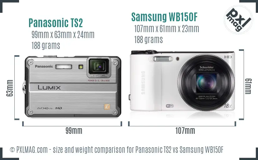 Panasonic TS2 vs Samsung WB150F size comparison