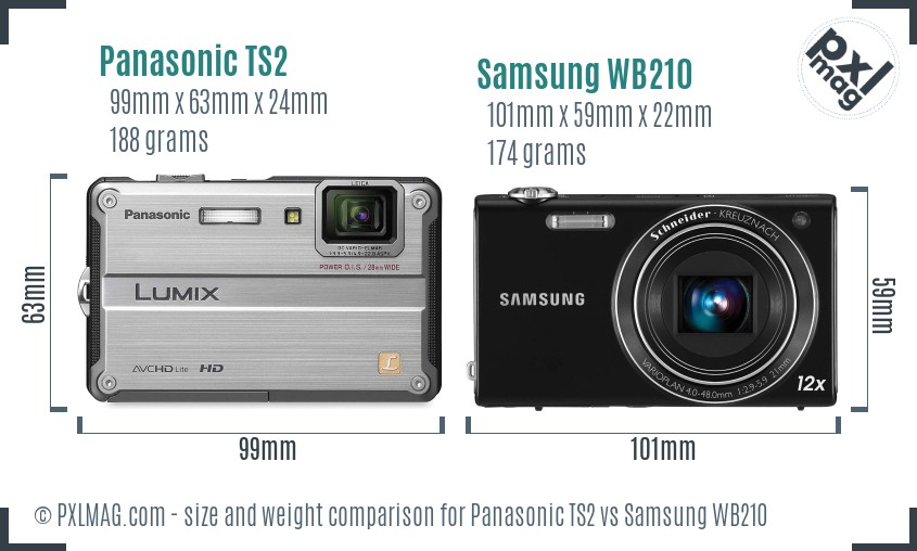 Panasonic TS2 vs Samsung WB210 size comparison