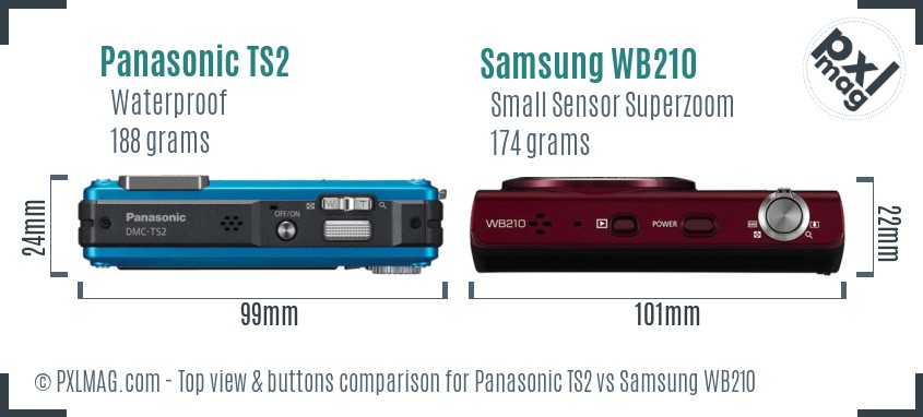 Panasonic TS2 vs Samsung WB210 top view buttons comparison