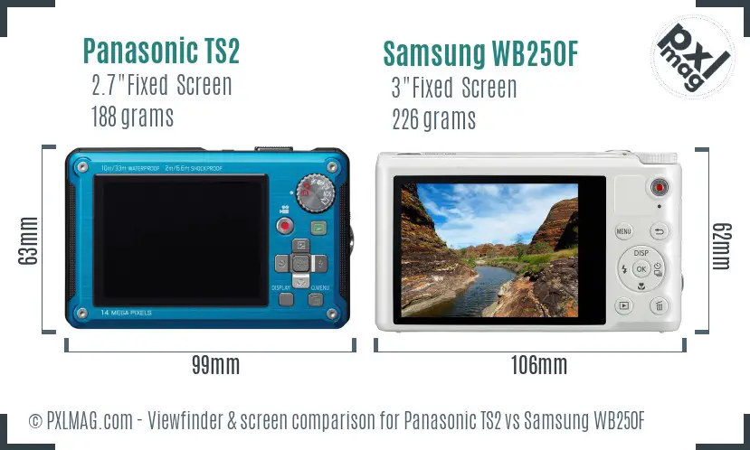 Panasonic TS2 vs Samsung WB250F Screen and Viewfinder comparison