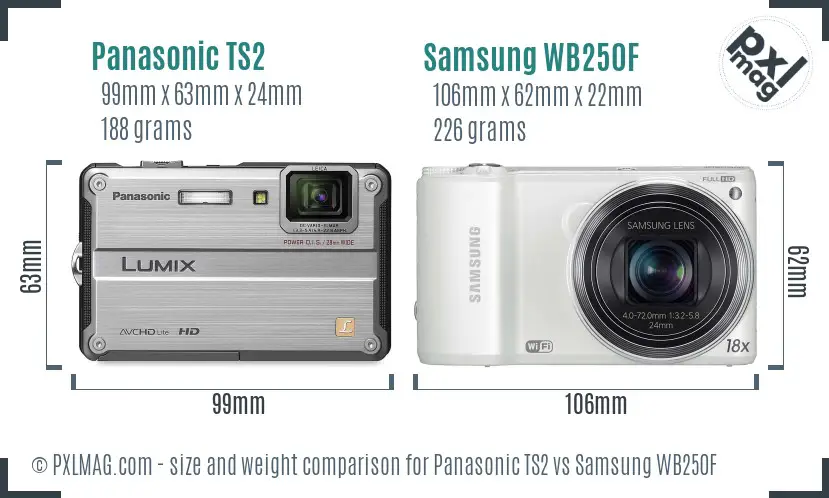 Panasonic TS2 vs Samsung WB250F size comparison