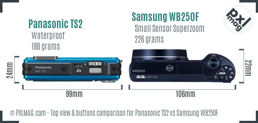 Panasonic TS2 vs Samsung WB250F top view buttons comparison