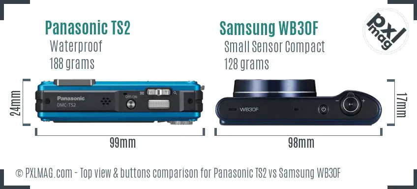 Panasonic TS2 vs Samsung WB30F top view buttons comparison Panasonic TS2 vs Samsung WB30F top view buttons comparison