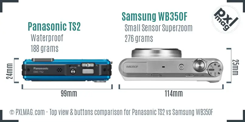 Panasonic TS2 vs Samsung WB350F top view buttons comparison