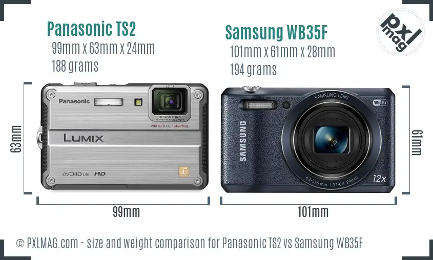 Panasonic TS2 vs Samsung WB35F size comparison