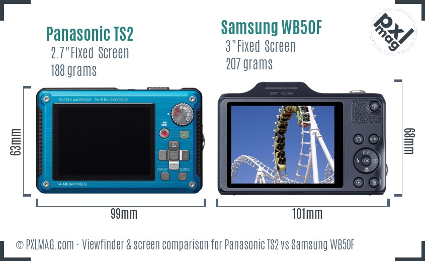 Panasonic TS2 vs Samsung WB50F Screen and Viewfinder comparison