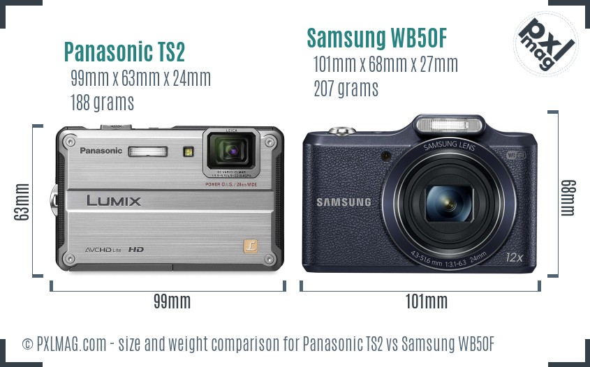 Panasonic TS2 vs Samsung WB50F size comparison