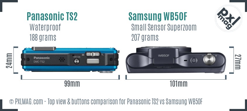 Panasonic TS2 vs Samsung WB50F top view buttons comparison