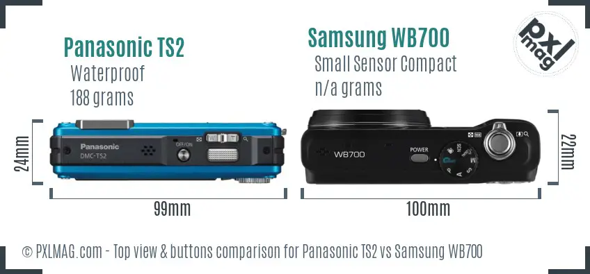 Panasonic TS2 vs Samsung WB700 top view buttons comparison