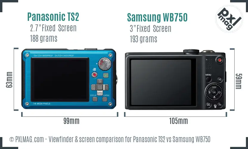 Panasonic TS2 vs Samsung WB750 Screen and Viewfinder comparison