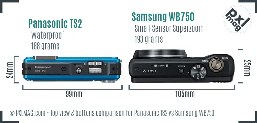 Panasonic TS2 vs Samsung WB750 top view buttons comparison
