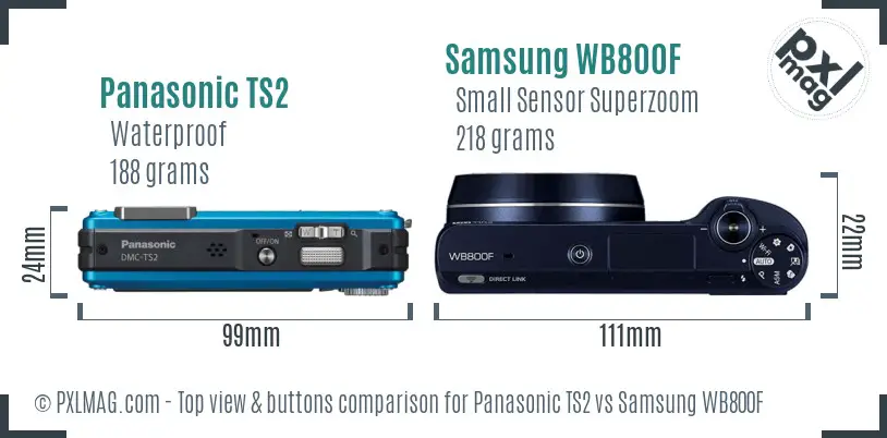 Panasonic TS2 vs Samsung WB800F top view buttons comparison