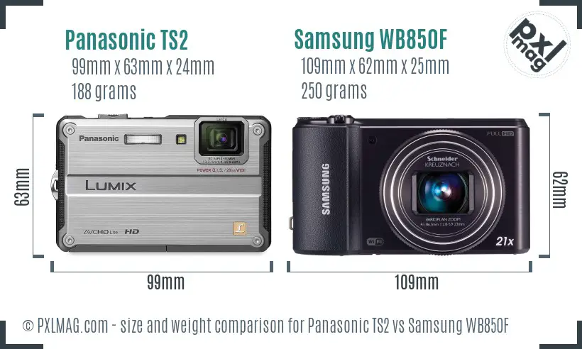 Panasonic TS2 vs Samsung WB850F size comparison Panasonic TS2 vs Samsung WB850F size comparison