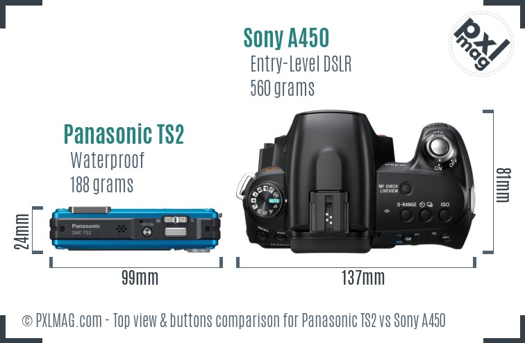 Panasonic TS2 vs Sony A450 top view buttons comparison