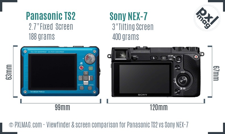 Panasonic TS2 vs Sony NEX-7 Screen and Viewfinder comparison