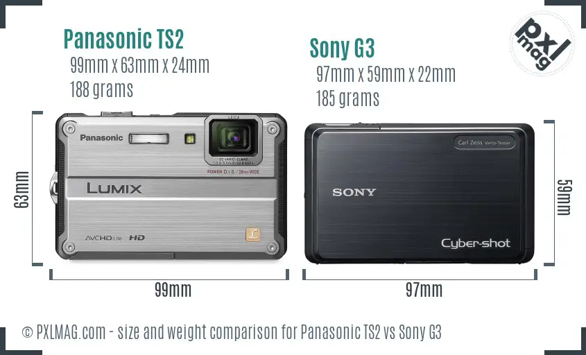 Panasonic TS2 vs Sony G3 size comparison