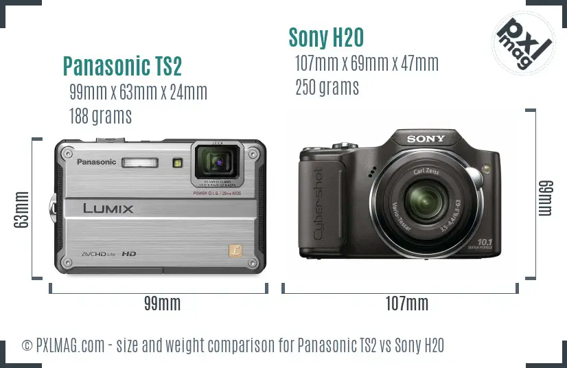 Panasonic TS2 vs Sony H20 size comparison