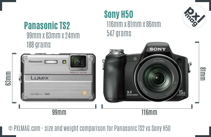 Panasonic TS2 vs Sony H50 size comparison Panasonic TS2 vs Sony H50 size comparison