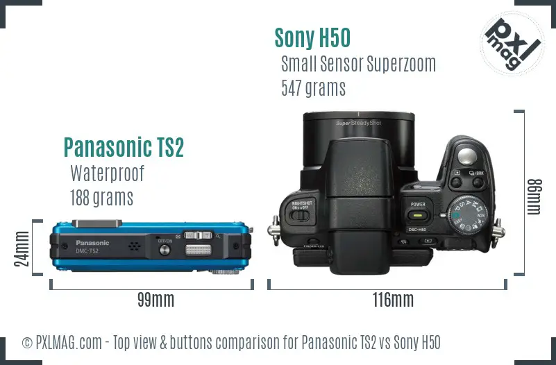 Panasonic TS2 vs Sony H50 top view buttons comparison Panasonic TS2 vs Sony H50 top view buttons comparison