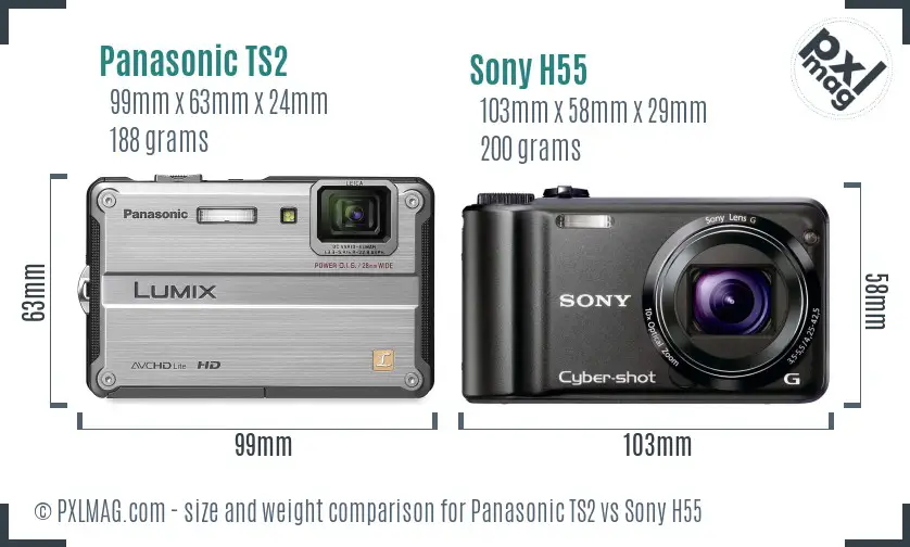 Panasonic TS2 vs Sony H55 size comparison Panasonic TS2 vs Sony H55 size comparison