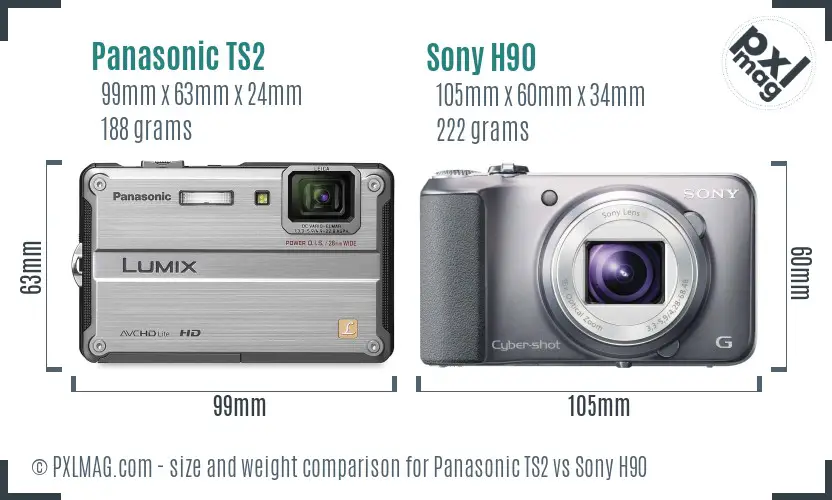 Panasonic TS2 vs Sony H90 size comparison Panasonic TS2 vs Sony H90 size comparison