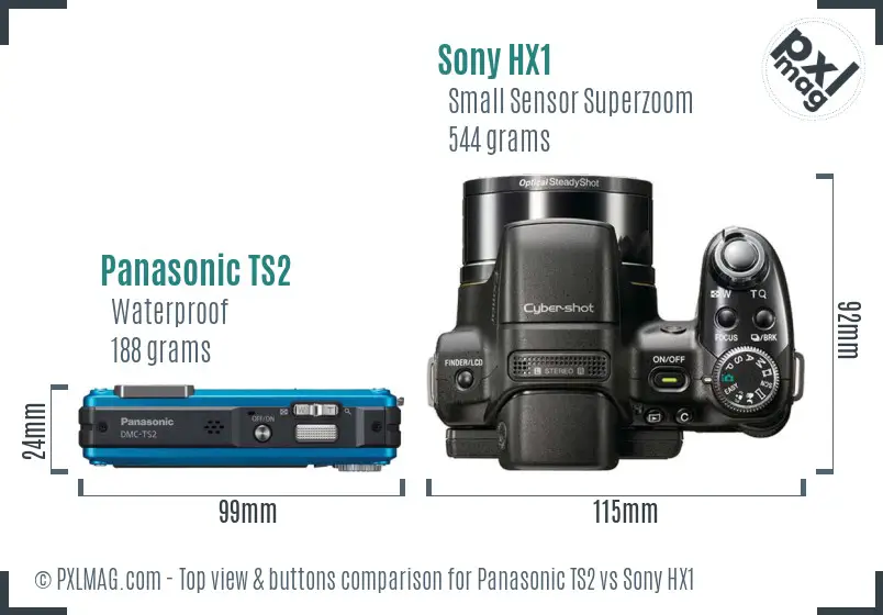 Panasonic TS2 vs Sony HX1 top view buttons comparison Panasonic TS2 vs Sony HX1 top view buttons comparison