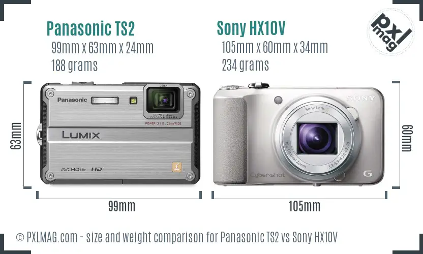 Panasonic TS2 vs Sony HX10V size comparison