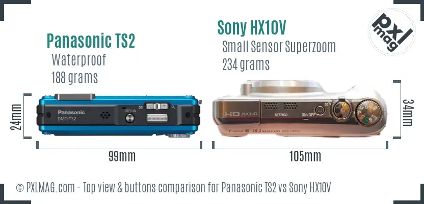 Panasonic TS2 vs Sony HX10V top view buttons comparison