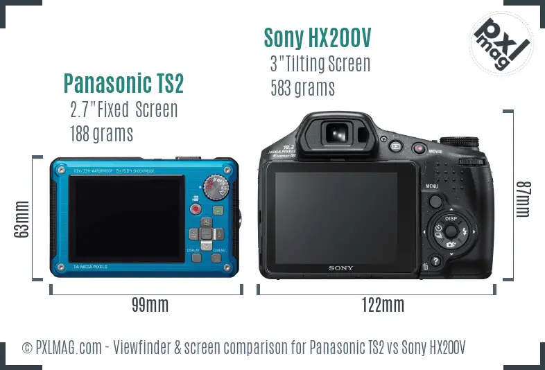 Panasonic TS2 vs Sony HX200V Screen and Viewfinder comparison