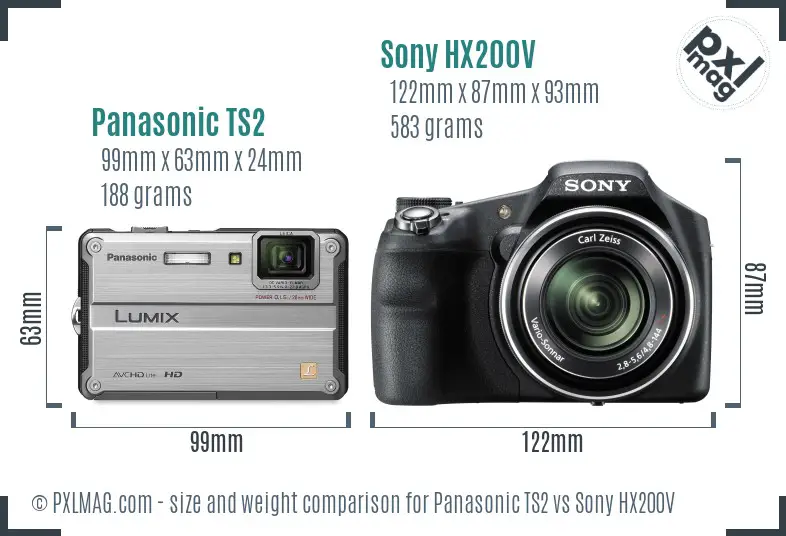 Panasonic TS2 vs Sony HX200V size comparison