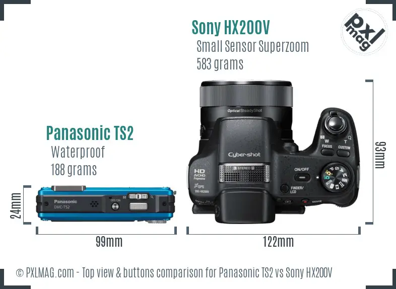 Panasonic TS2 vs Sony HX200V top view buttons comparison