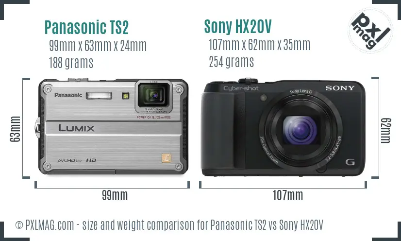 Panasonic TS2 vs Sony HX20V size comparison