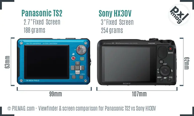 Panasonic TS2 vs Sony HX30V Screen and Viewfinder comparison
