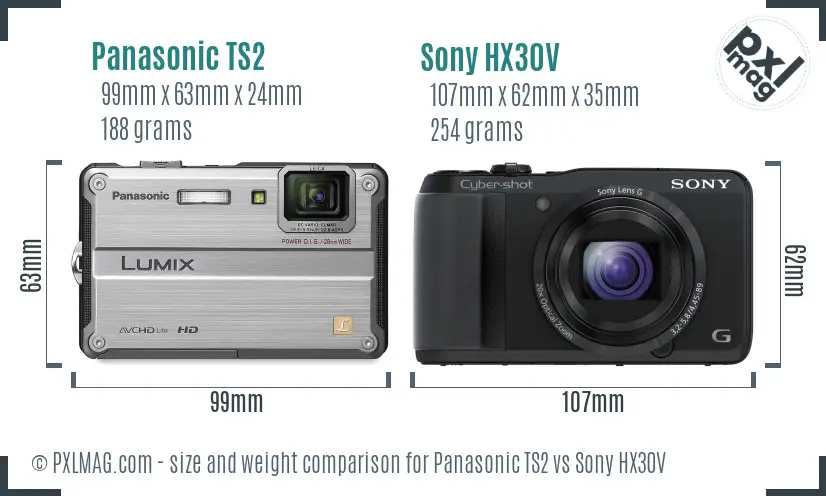 Panasonic TS2 vs Sony HX30V size comparison