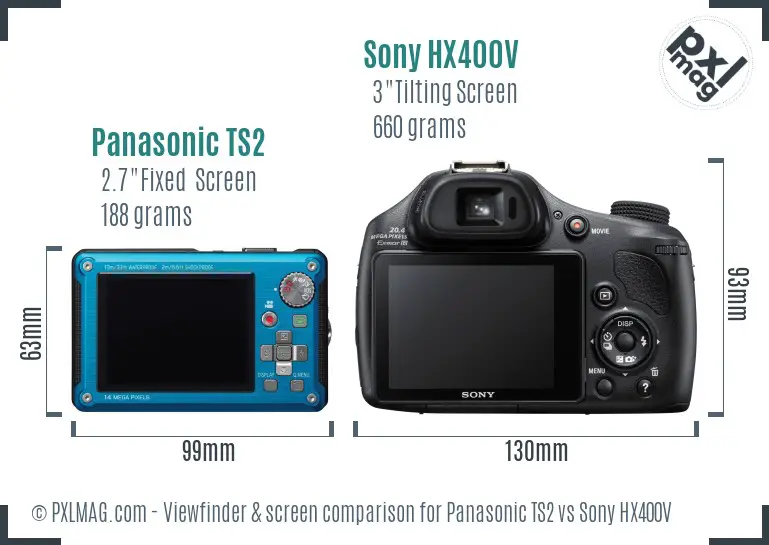 Panasonic TS2 vs Sony HX400V Screen and Viewfinder comparison