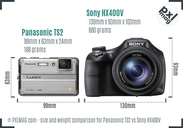 Panasonic TS2 vs Sony HX400V size comparison