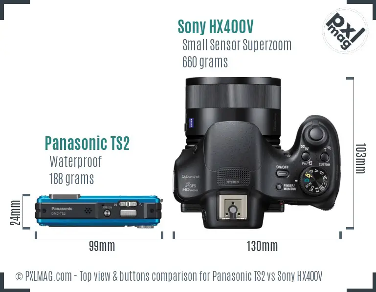 Panasonic TS2 vs Sony HX400V top view buttons comparison