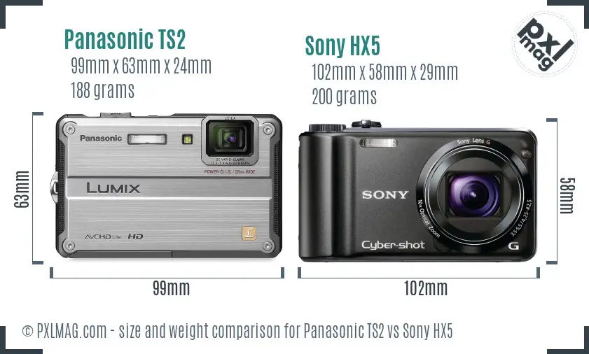 Panasonic TS2 vs Sony HX5 size comparison